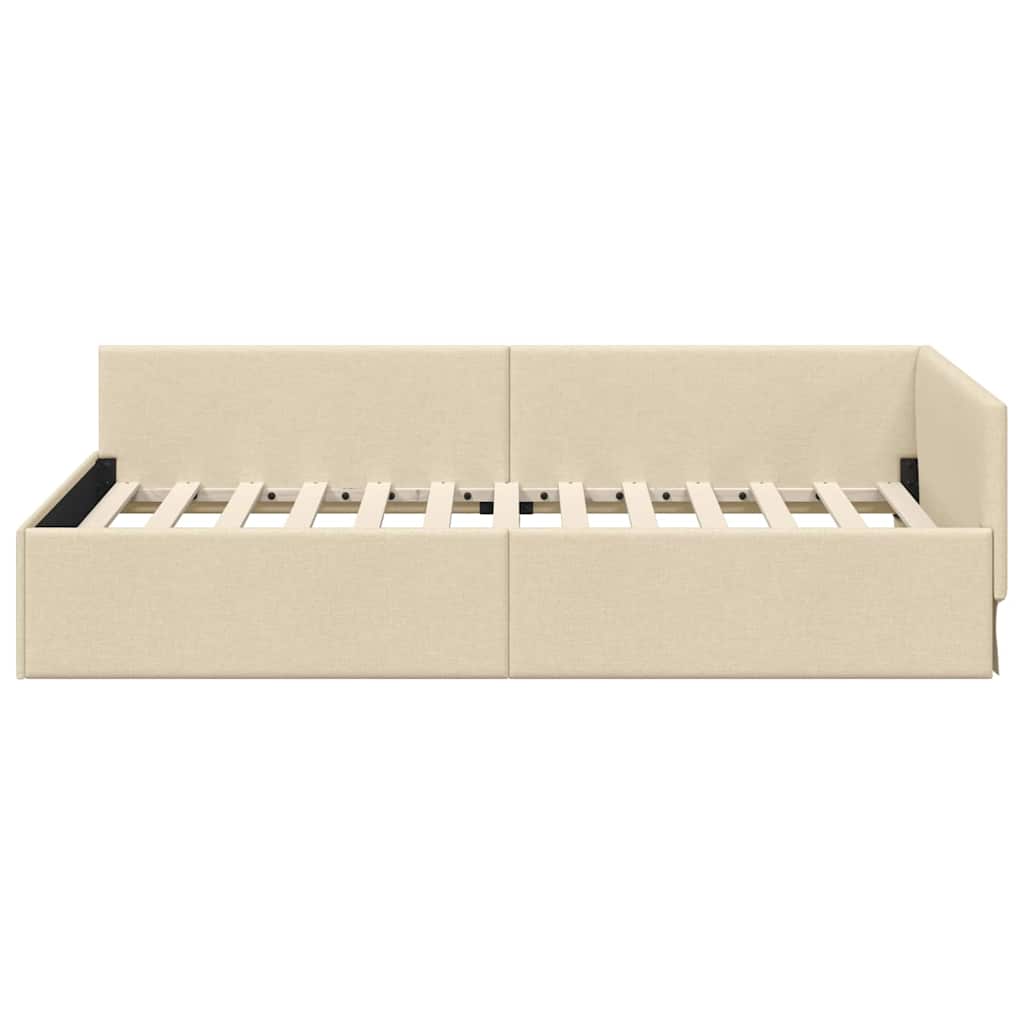 Kutni okvir kreveta s uzglavljem Krema 100 cm x 200 cm tkanina