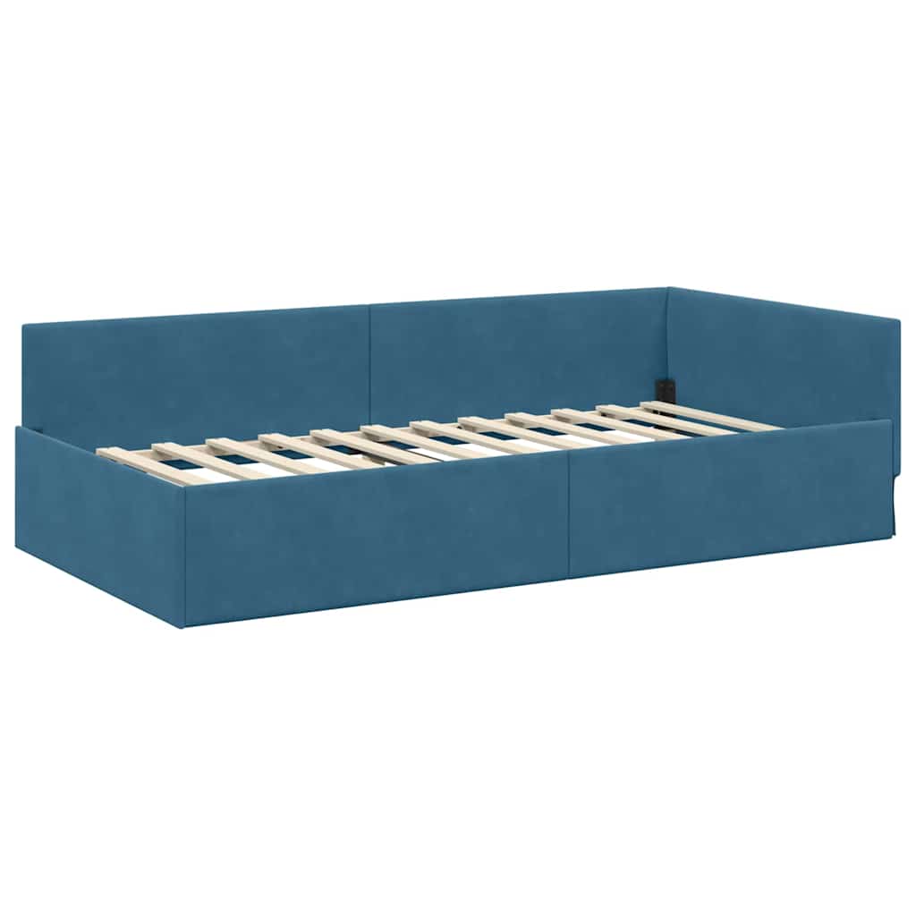 Kutni okvir kreveta s uzglavljem Plava 80 cm x 200 cm Baršun