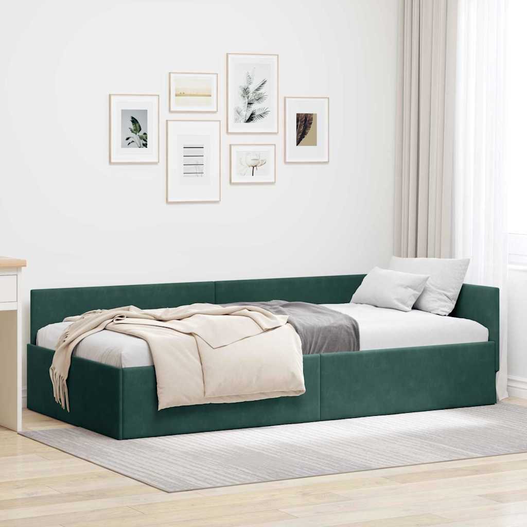 Kutni okvir kreveta Tamnozelena 80 cm x 200 cm Baršun