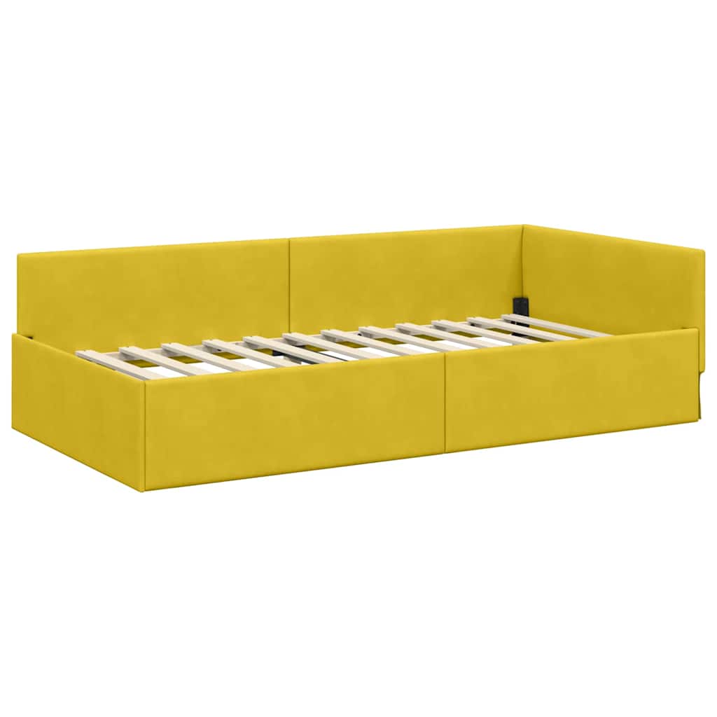 Kutni okvir kreveta s uzglavljem Žuta 80 cm x 200 cm Baršun