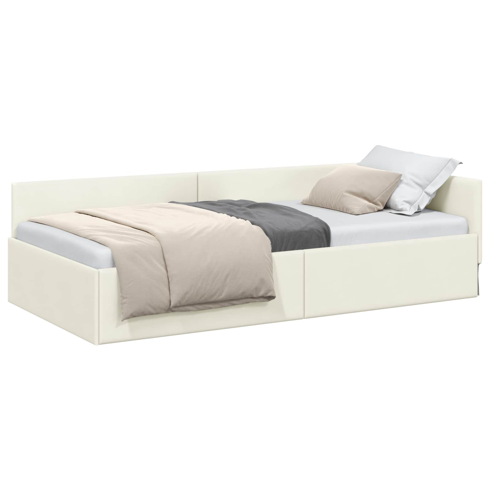 Kutni okvir kreveta s uzglavljem Krema 80 cm x 200 cm Baršun