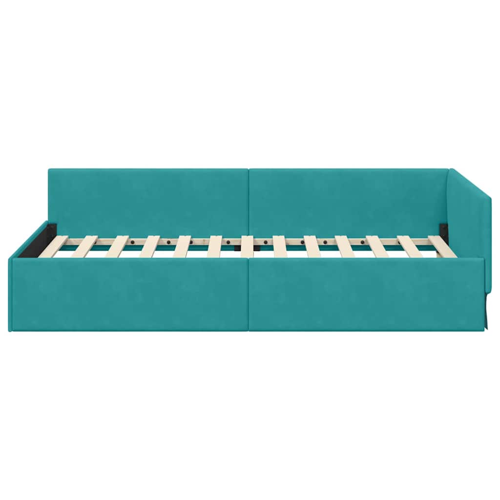Kutni okvir kreveta s uzglavljem Tirkizna 80 cm x 200 cm Baršun
