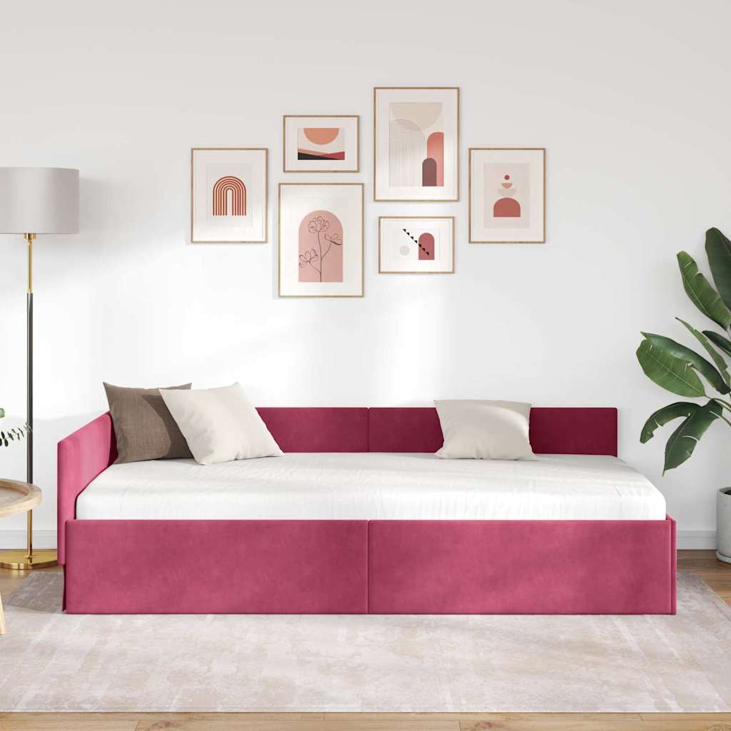 Kutni okvir kreveta Vinska crvena 90 cm x 190 cm Baršun