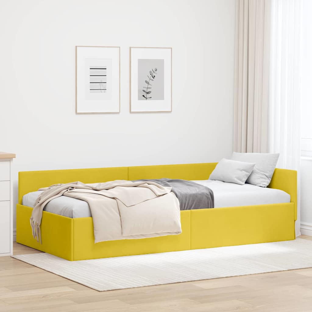 Kutni okvir kreveta s uzglavljem Žuta 90 cm x 190 cm Baršun