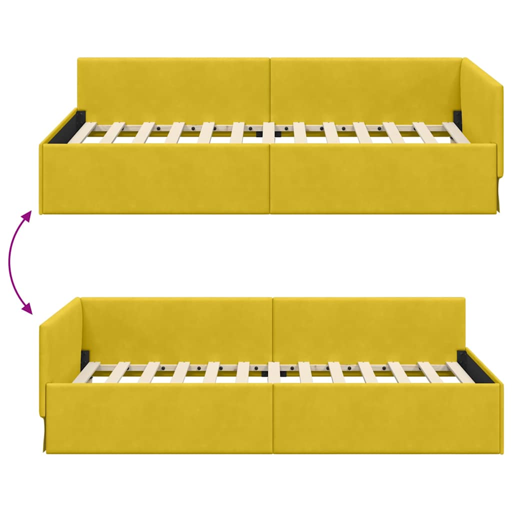 Kutni okvir kreveta s uzglavljem Žuta 90 cm x 190 cm Baršun