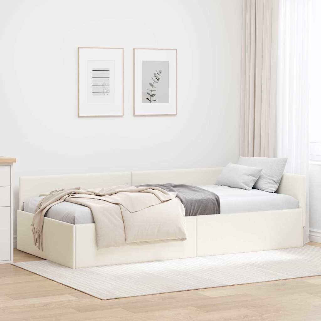 Kutni okvir kreveta s uzglavljem Krema 90 cm x 190 cm Baršun