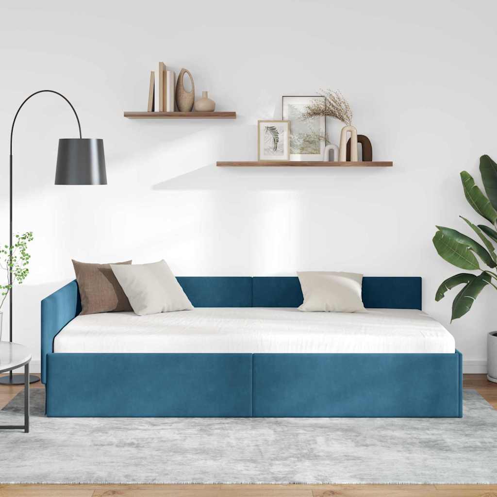 Kutni okvir kreveta s uzglavljem Plava 90 cm x 200 cm Baršun