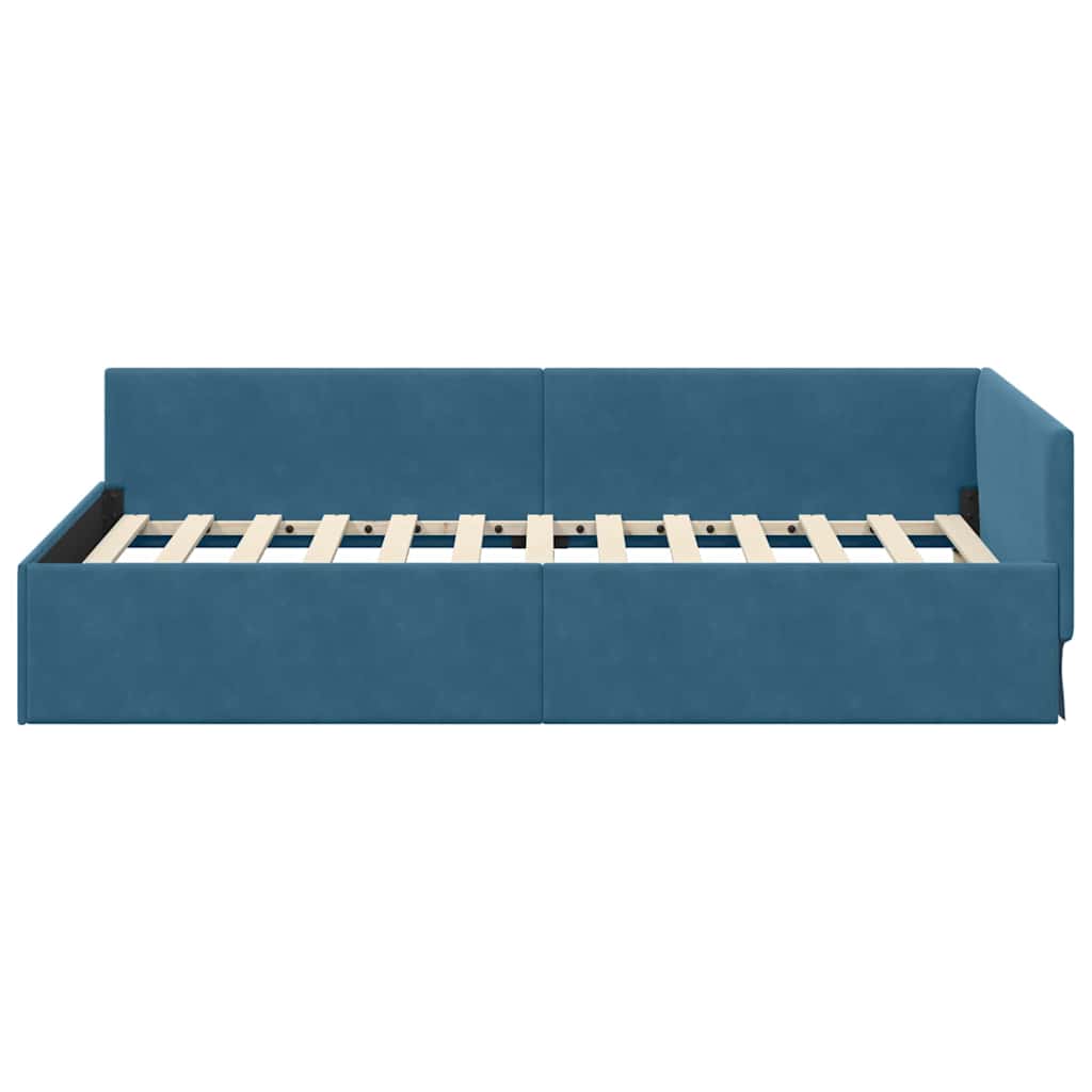 Kutni okvir kreveta s uzglavljem Plava 90 cm x 200 cm Baršun