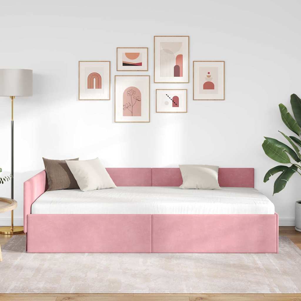 Kutni okvir kreveta Ružičasta 90 cm x 200 cm Baršun