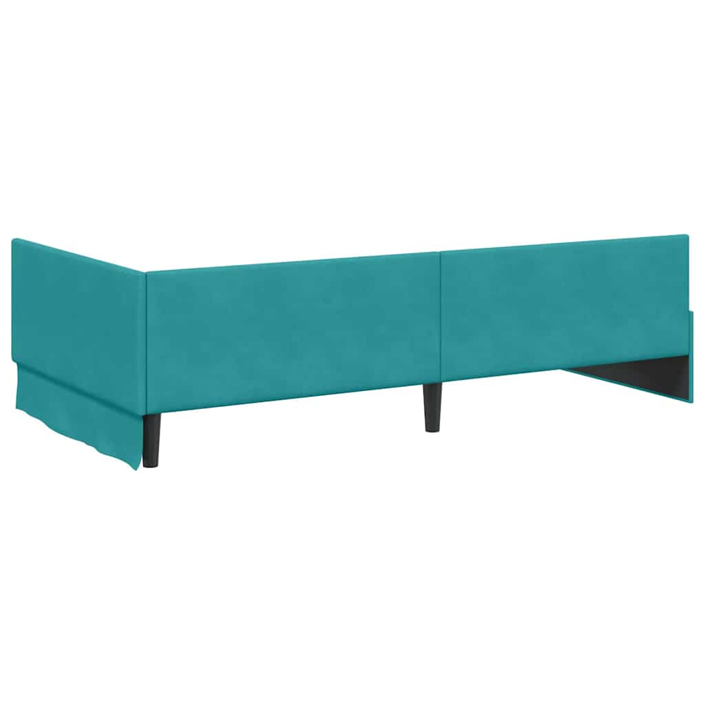 Kutni okvir kreveta s uzglavljem Tirkizna 90 cm x 200 cm Baršun