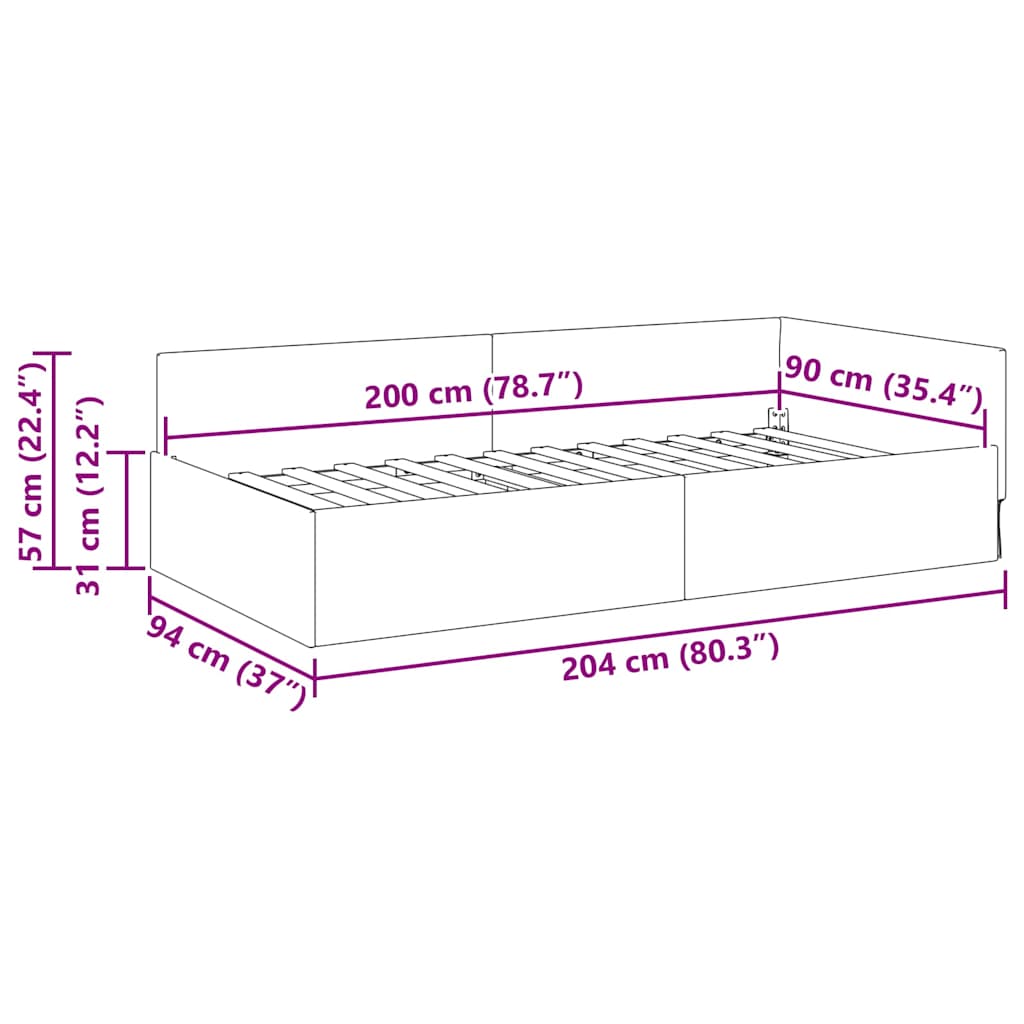 Kutni okvir kreveta s uzglavljem Tirkizna 90 cm x 200 cm Baršun