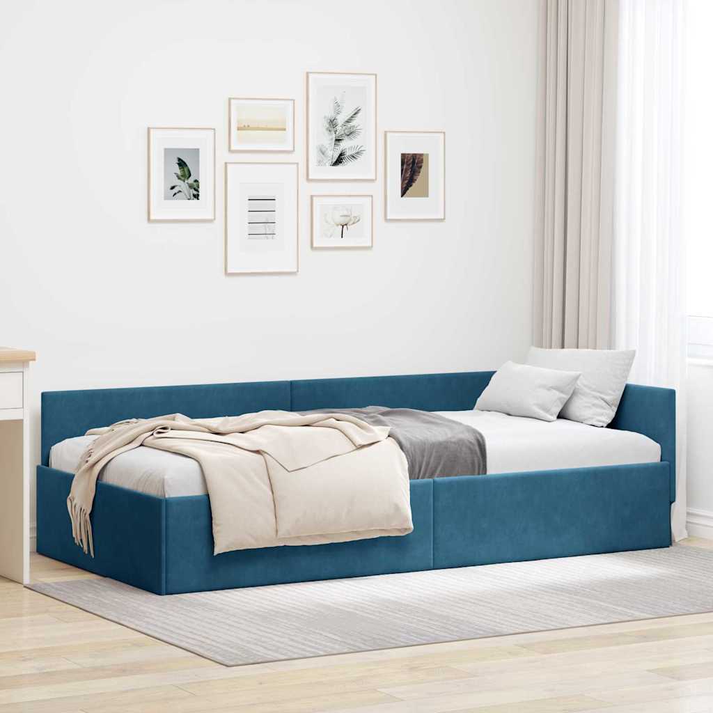 Kutni okvir kreveta s uzglavljem Plava 100 cm x 200 cm Baršun