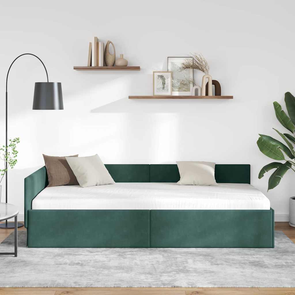 Kutni okvir kreveta Tamnozelena 100 cm x 200 cm Baršun