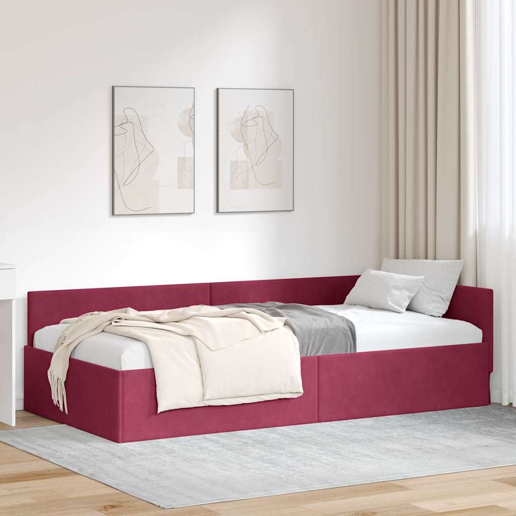 Kutni okvir kreveta Vinska crvena 100 cm x 200 cm Baršun