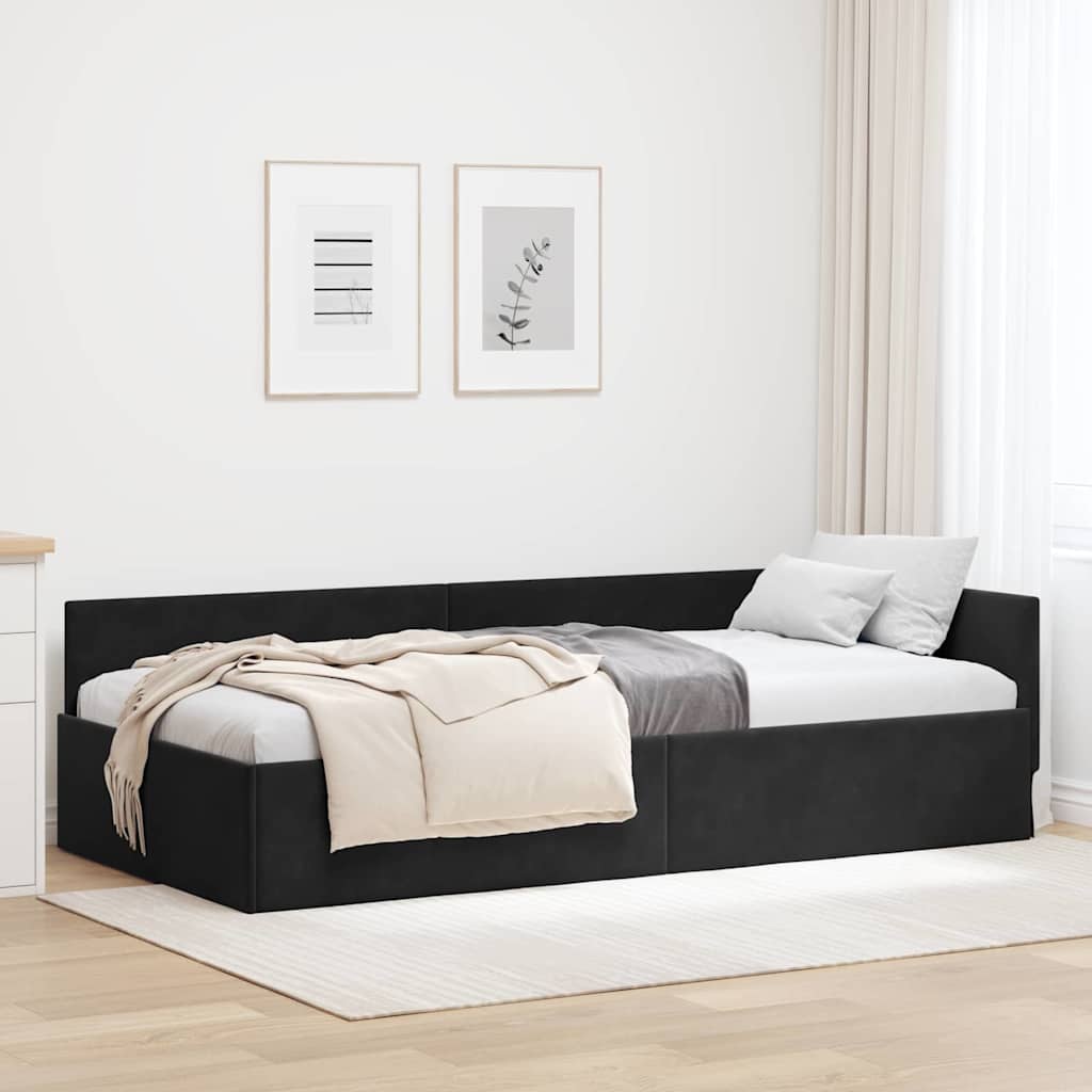 Kutni okvir kreveta s uzglavljem Crna 100 cm x 200 cm Baršun