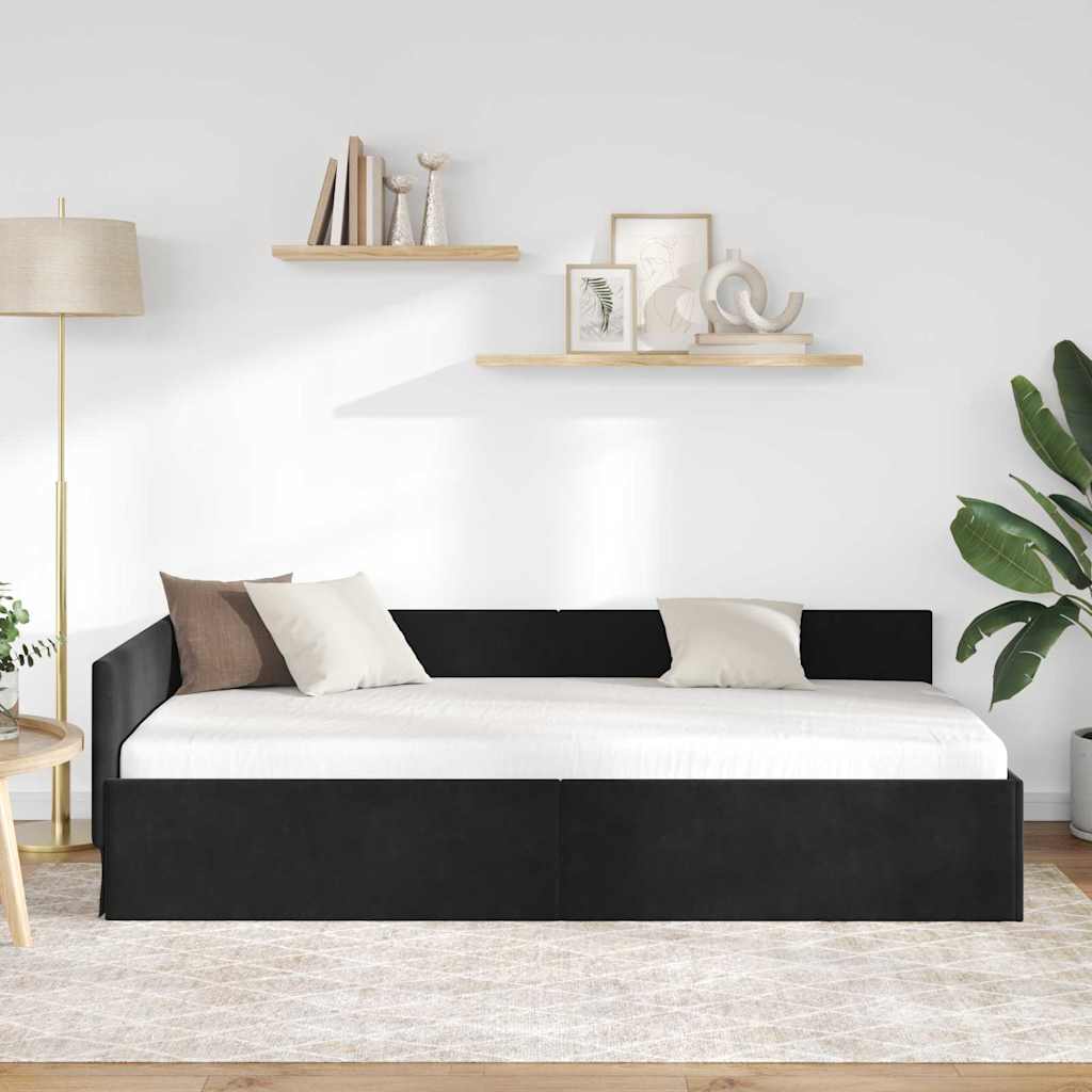 Kutni okvir kreveta s uzglavljem Crna 100 cm x 200 cm Baršun