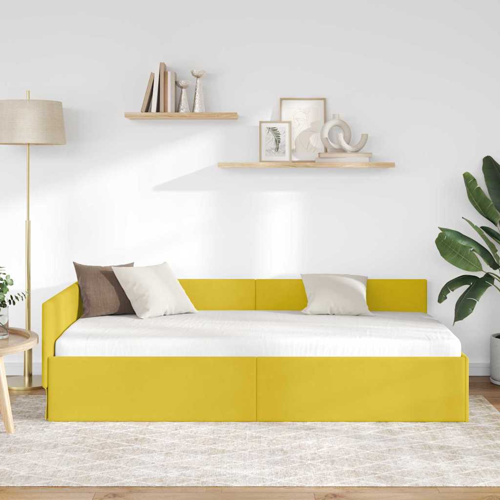 Kutni okvir kreveta s uzglavljem Žuta 100 cm x 200 cm Baršun