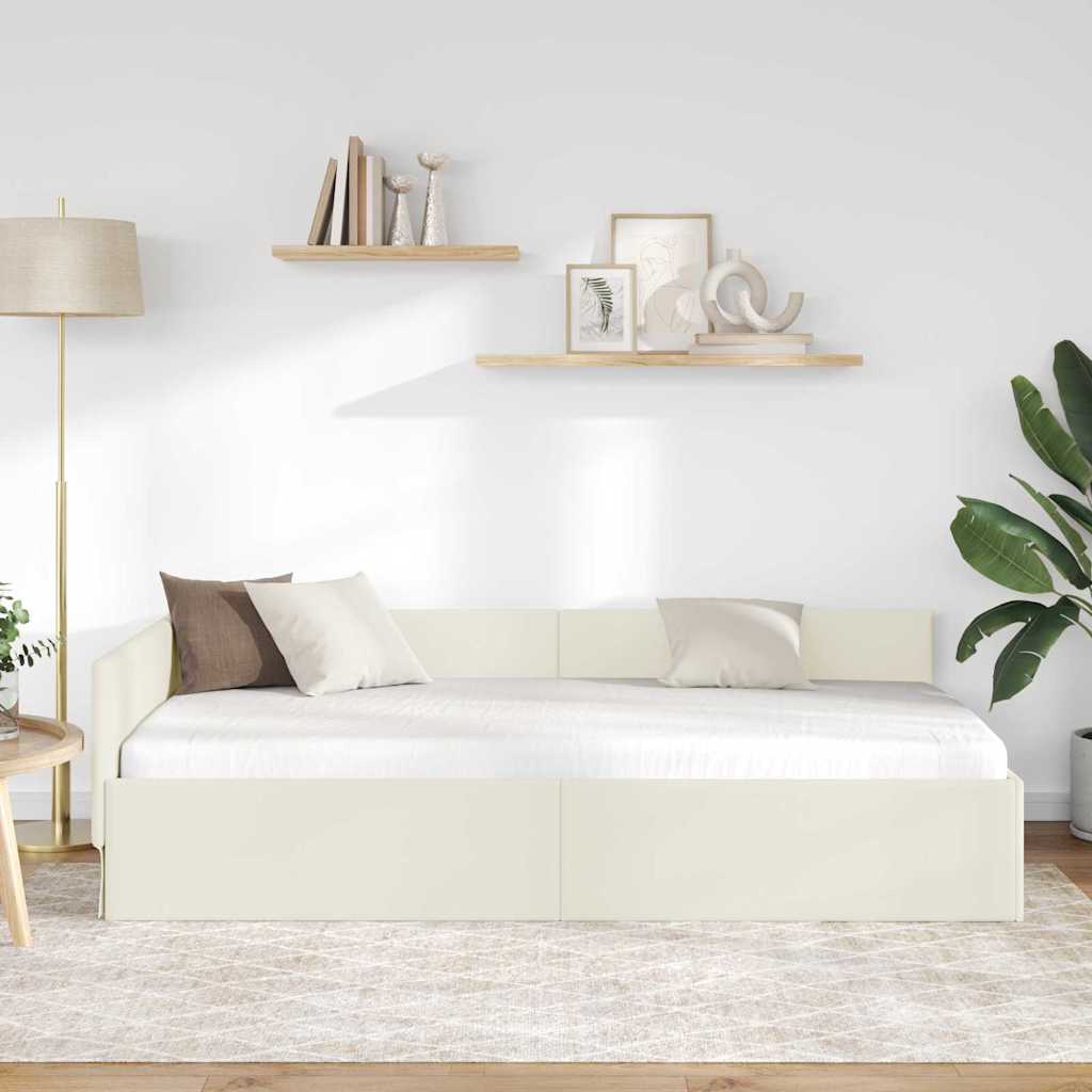 Kutni okvir kreveta s uzglavljem Krema 100 cm x 200 cm Baršun
