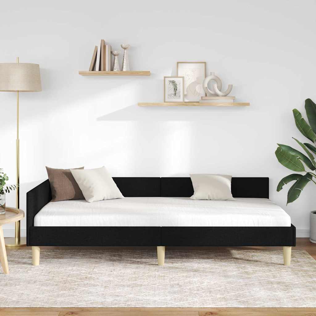 Kutni okvir kreveta Crna 90 x 190 cm tkanina