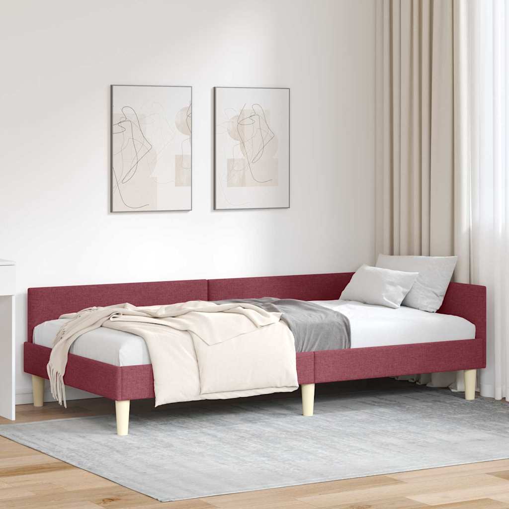 Kutni okvir kreveta Vinska crvena 90 x 190 cm tkanina