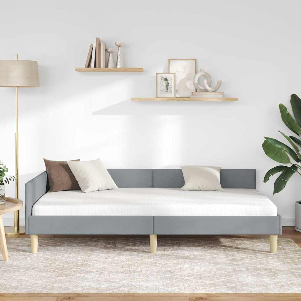 Kutni okvir kreveta Svijetlo siva 90 x 200 cm tkanina