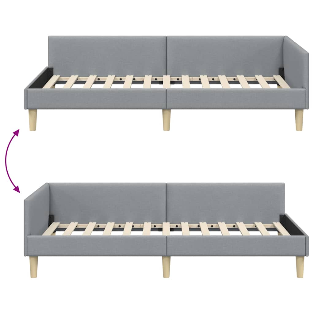 Kutni okvir kreveta Svijetlo siva 90 x 200 cm tkanina