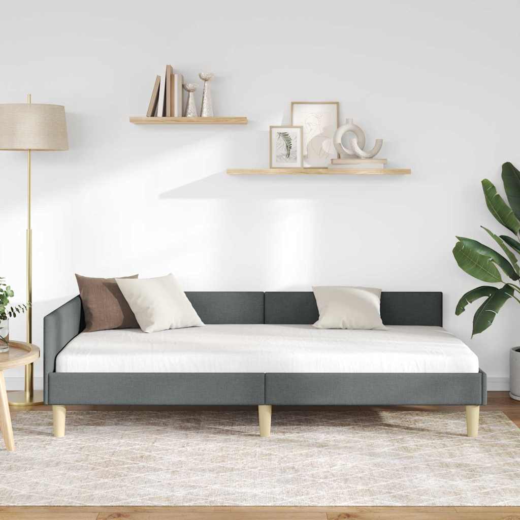 Kutni okvir kreveta Tamno siva 90 x 200 cm tkanina