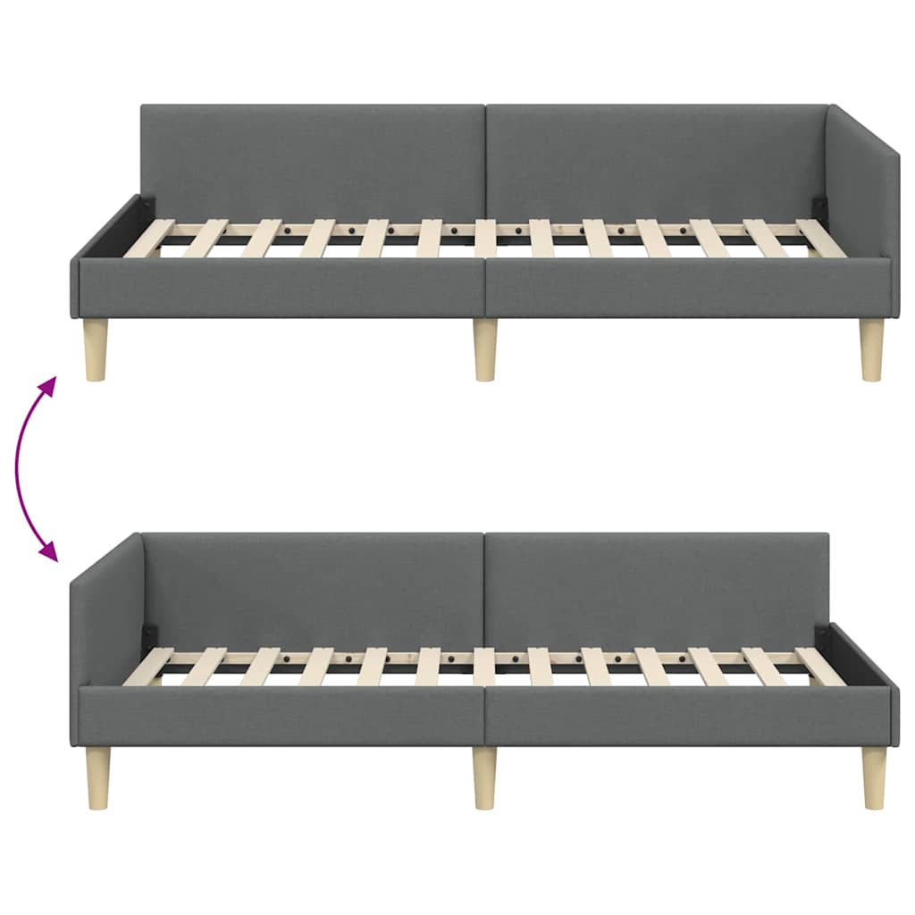 Kutni okvir kreveta Tamno siva 90 x 200 cm tkanina