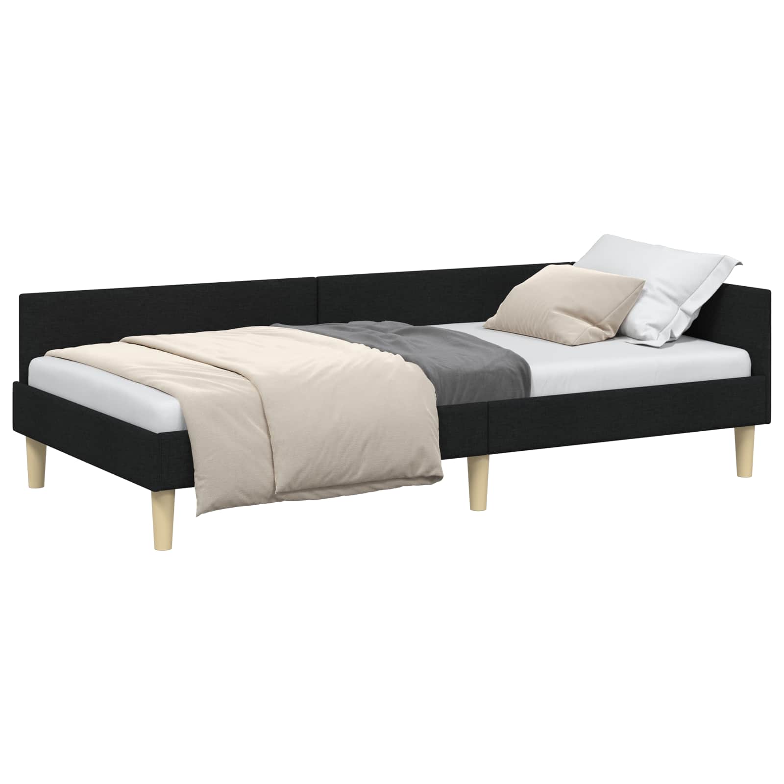 Kutni okvir kreveta Crna 90 x 200 cm tkanina