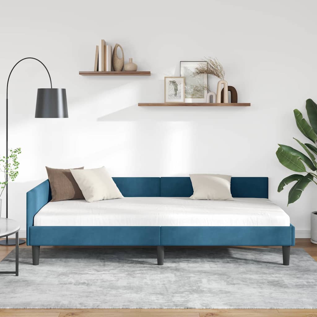 Kutni okvir kreveta s uzglavljem Plava 80 cm x 200 cm Baršun