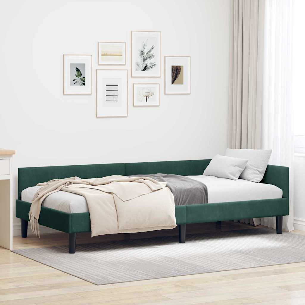 Kutni okvir kreveta Tamnozelena 80 cm x 200 cm Baršun