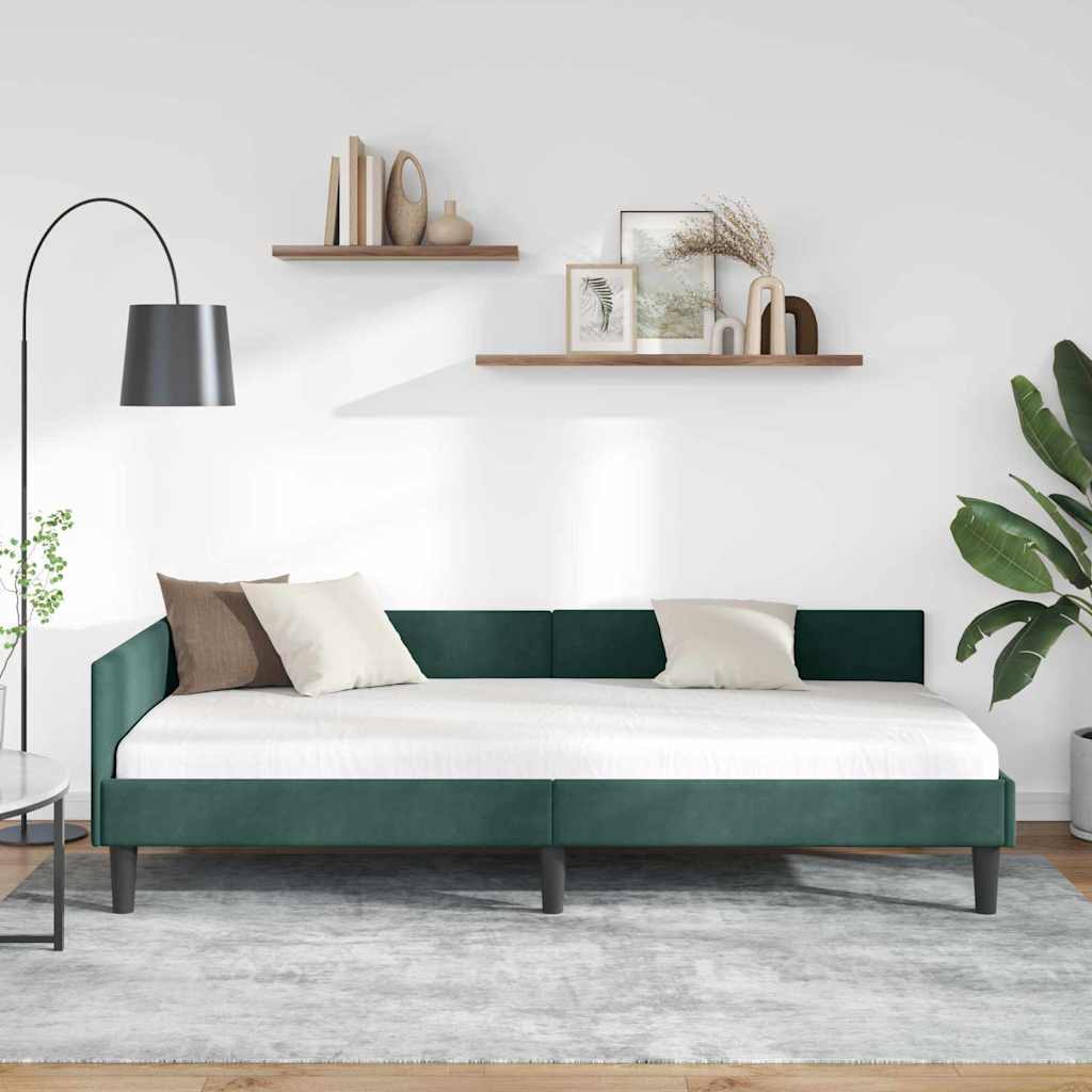 Kutni okvir kreveta Tamnozelena 80 cm x 200 cm Baršun