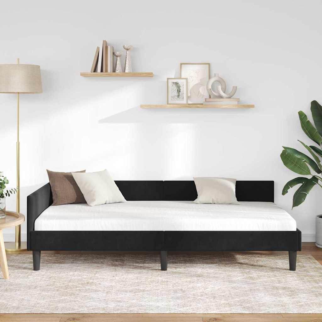 Kutni okvir kreveta s uzglavljem Crna 80 cm x 200 cm Baršun