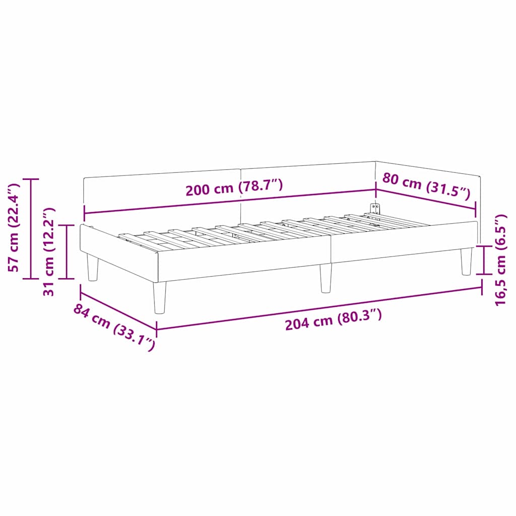 Kutni okvir kreveta s uzglavljem Žuta 80 cm x 200 cm Baršun