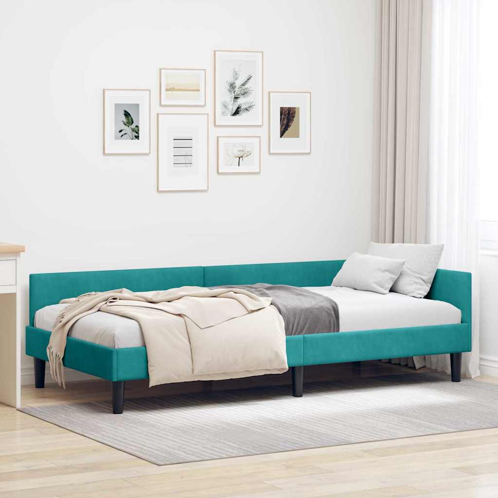Kutni okvir kreveta s uzglavljem Tirkizna 80 cm x 200 cm Baršun