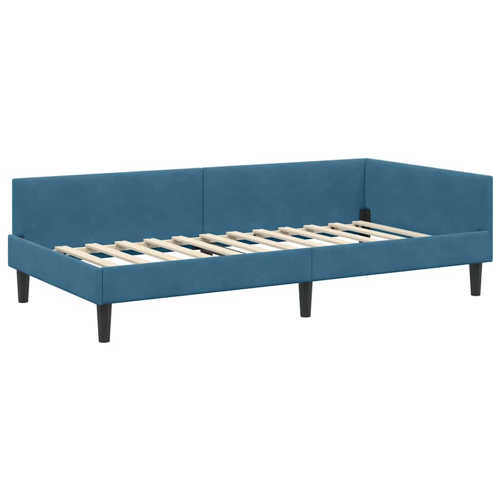 Kutni okvir kreveta s uzglavljem Plava 90 cm x 190 cm Baršun