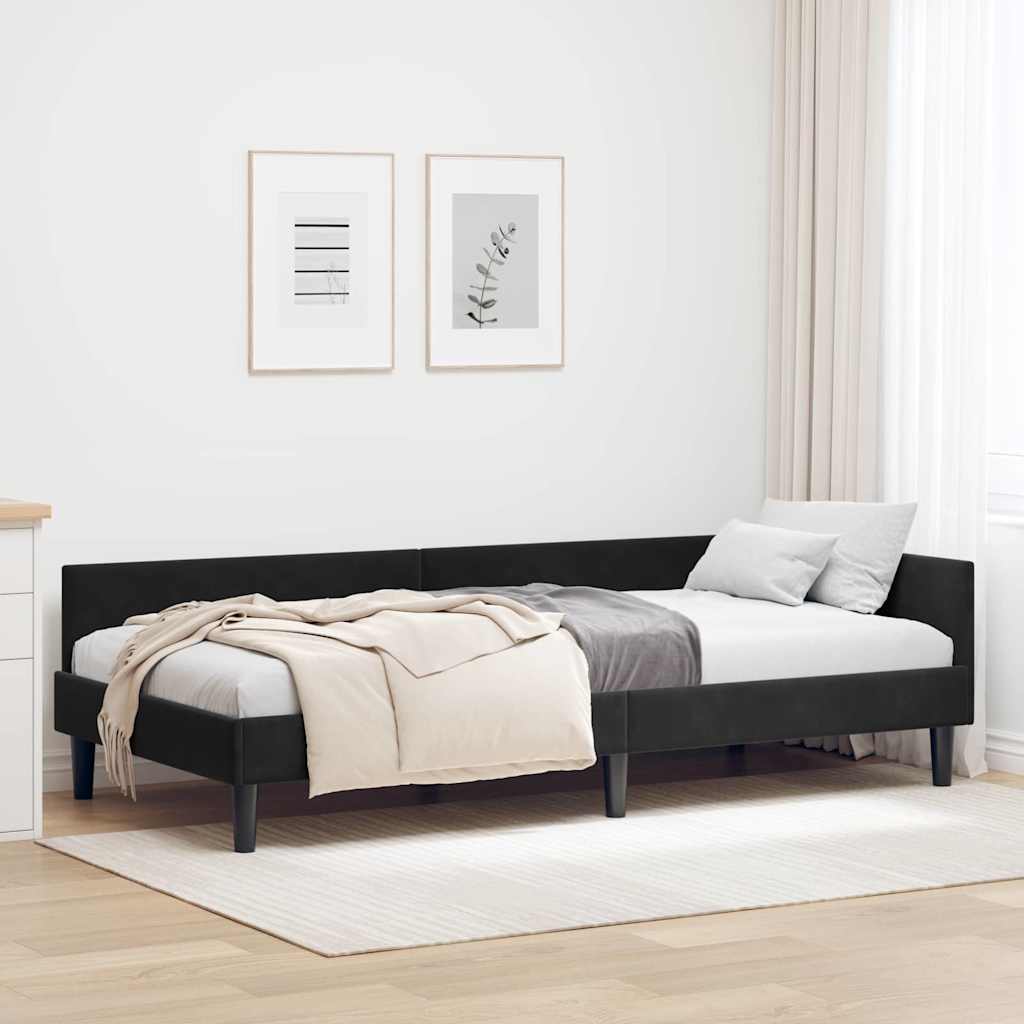 Kutni okvir kreveta s uzglavljem Crna 90 cm x 190 cm Baršun