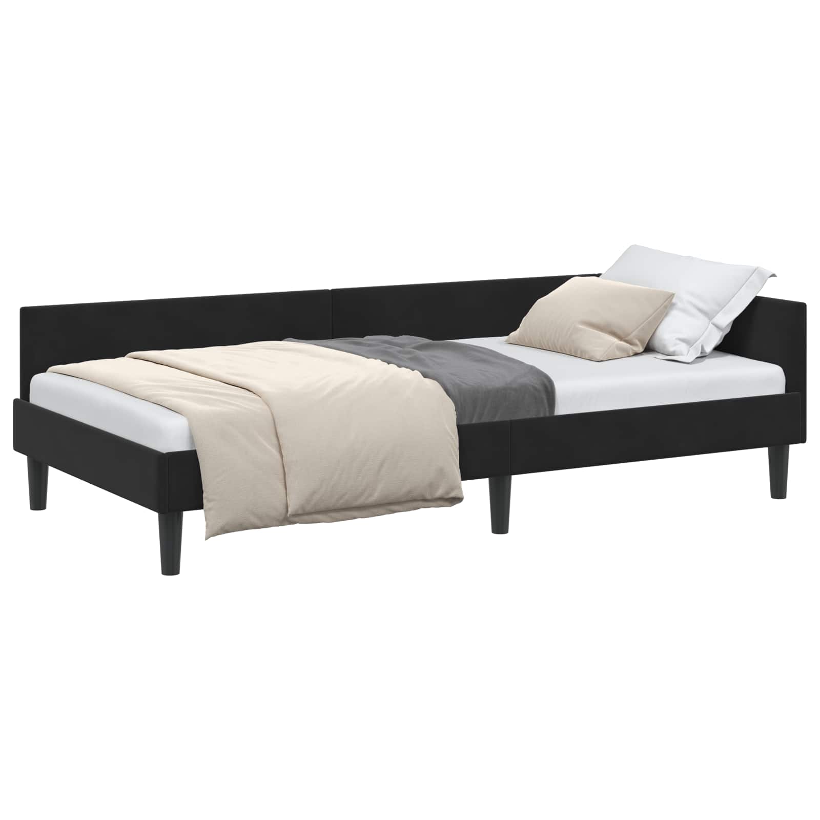 Kutni okvir kreveta s uzglavljem Crna 90 cm x 190 cm Baršun