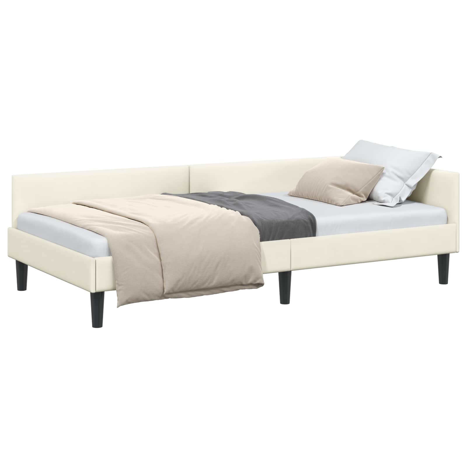 Kutni okvir kreveta s uzglavljem Krema 90 cm x 190 cm Baršun