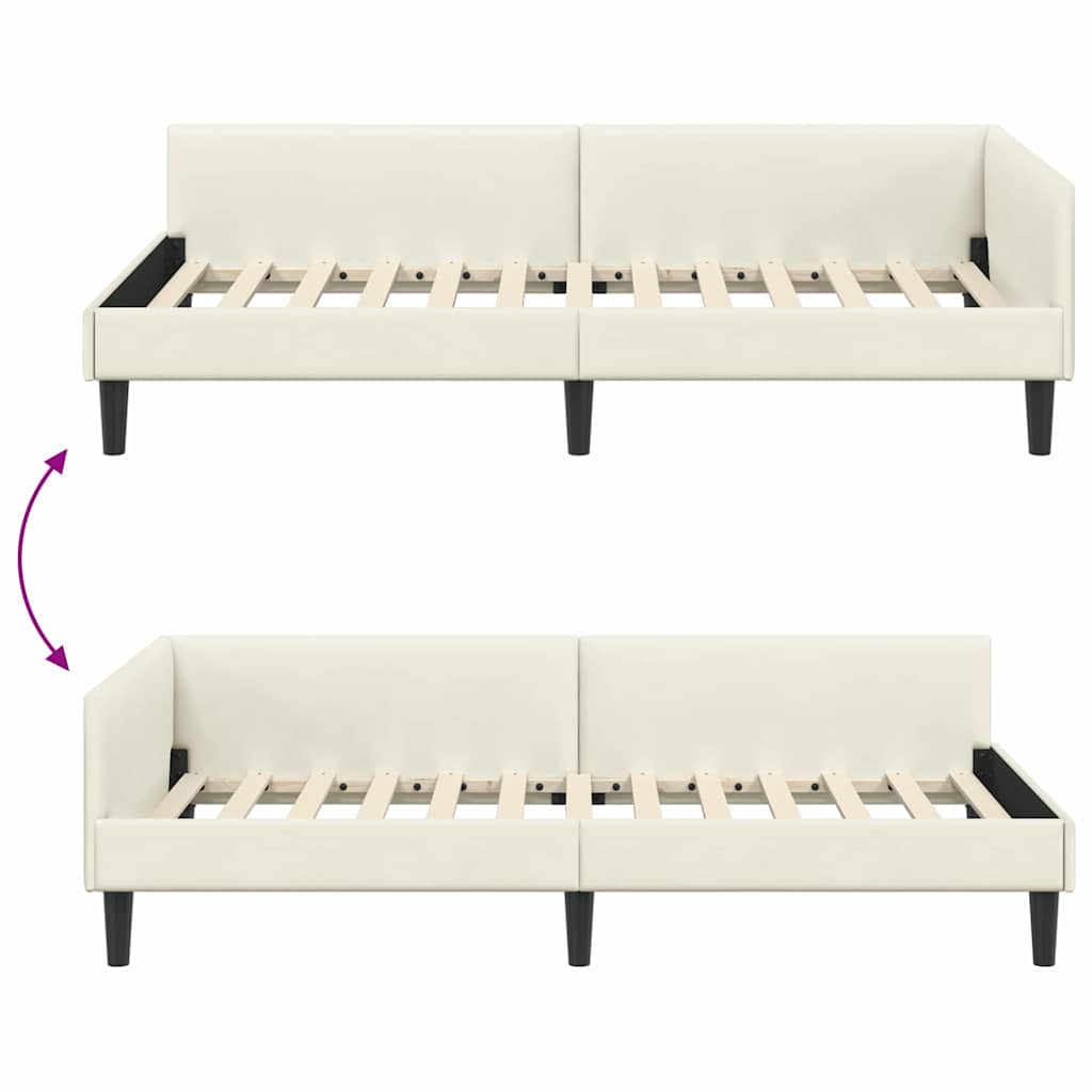 Kutni okvir kreveta s uzglavljem Krema 90 cm x 190 cm Baršun