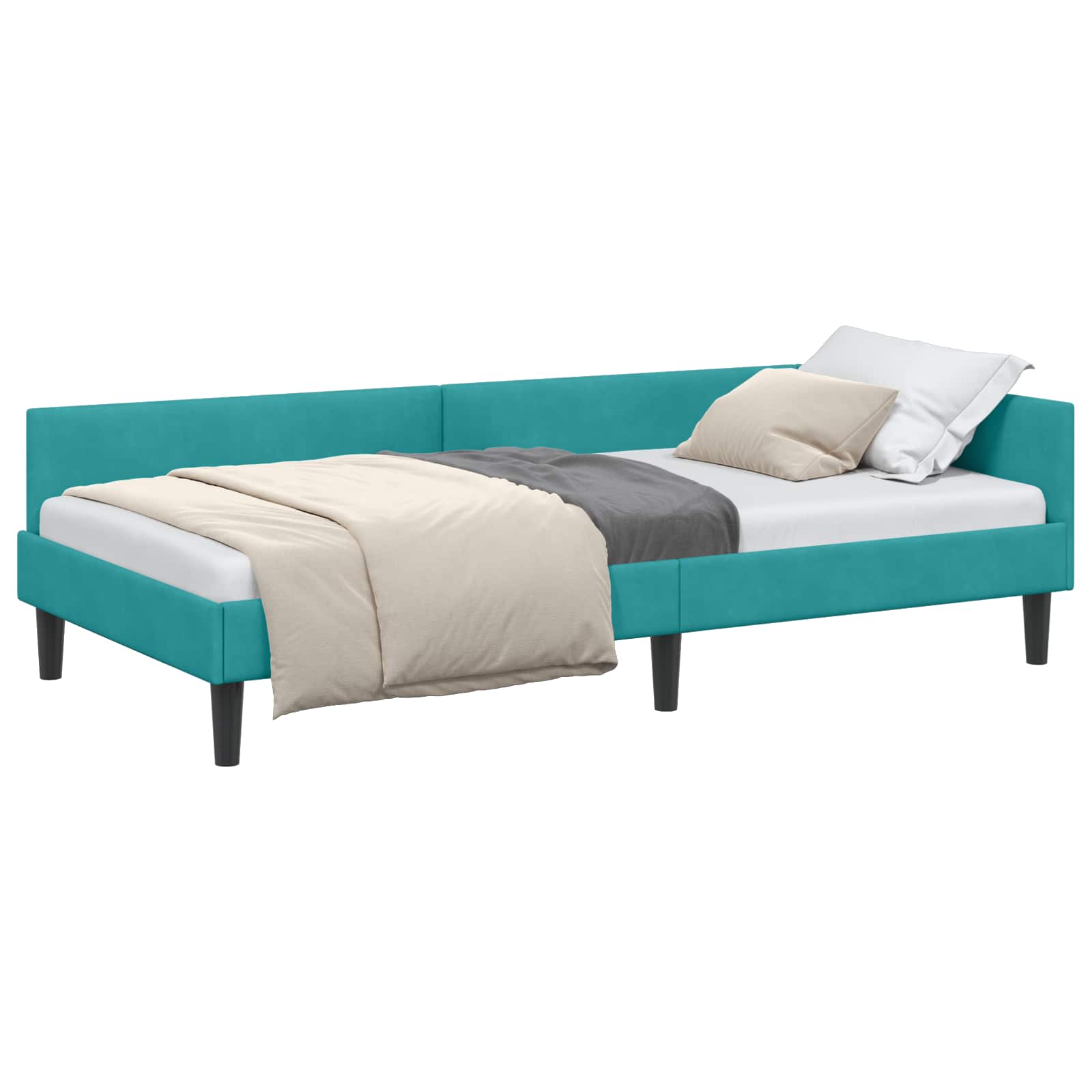 Kutni okvir kreveta s uzglavljem Tirkizna 90 cm x 190 cm Baršun