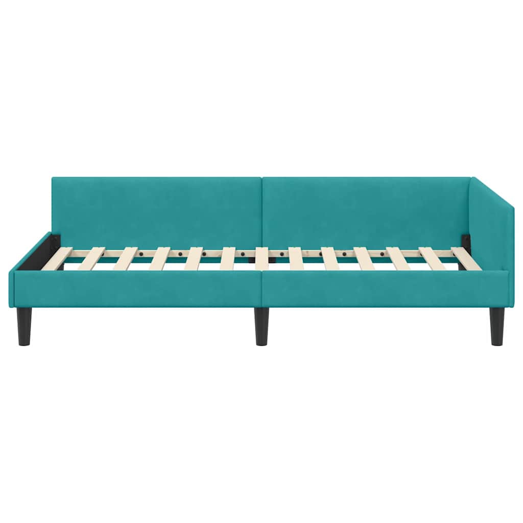 Kutni okvir kreveta s uzglavljem Tirkizna 90 cm x 190 cm Baršun