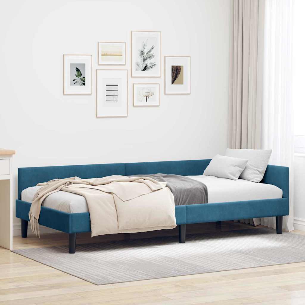 Kutni okvir kreveta s uzglavljem Plava 90 cm x 200 cm Baršun