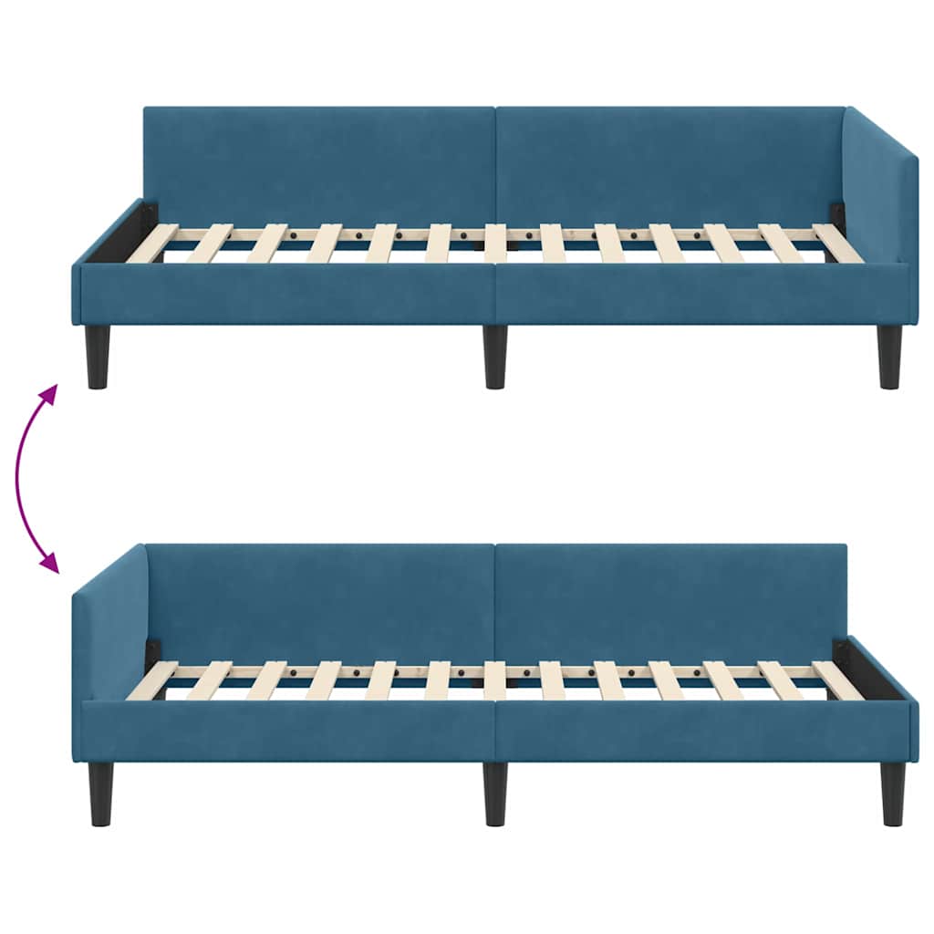 Kutni okvir kreveta s uzglavljem Plava 90 cm x 200 cm Baršun