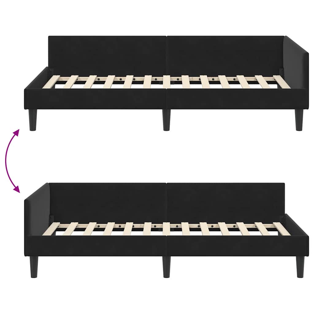 Kutni okvir kreveta s uzglavljem Crna 90 cm x 200 cm Baršun