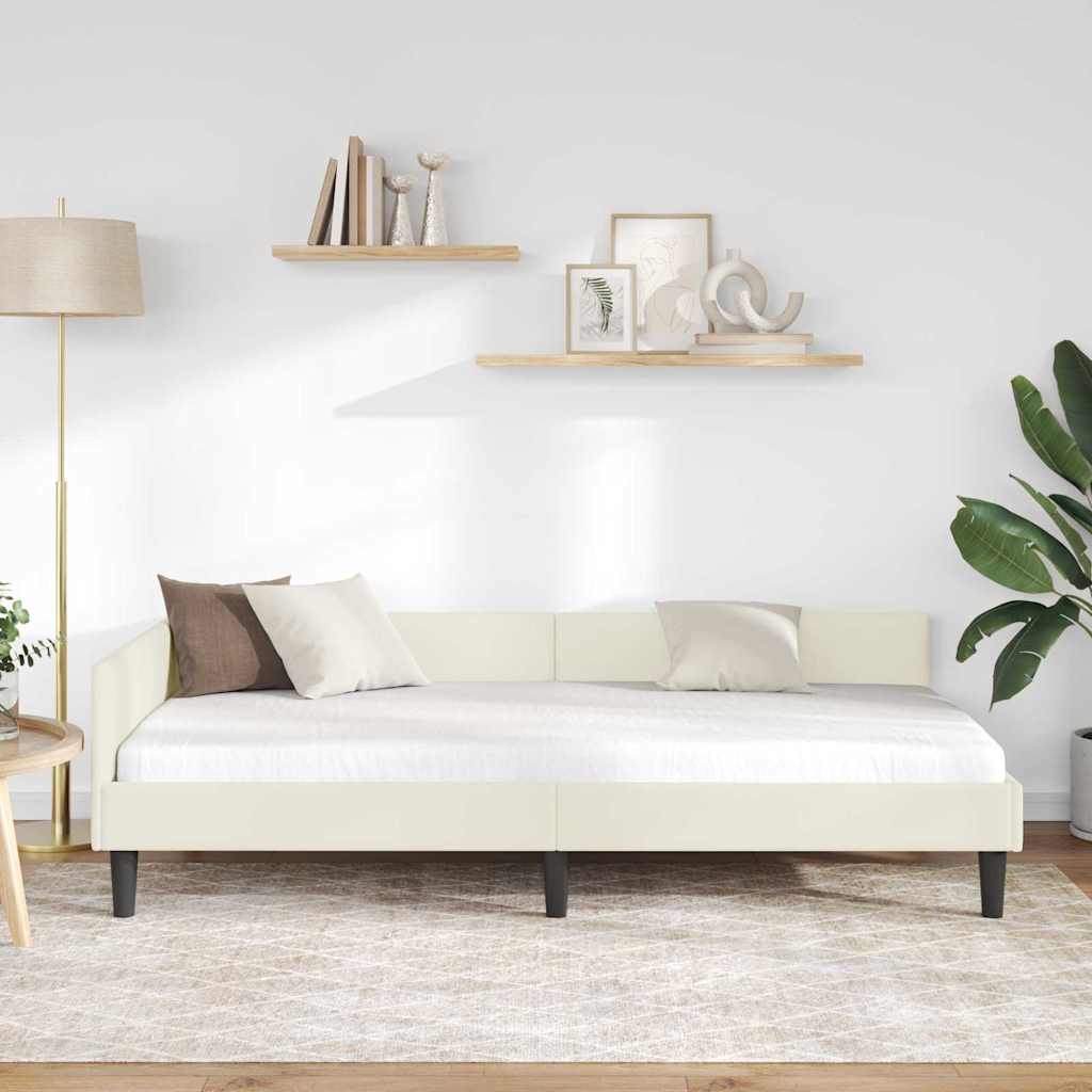 Kutni okvir kreveta s uzglavljem Krema 90 cm x 200 cm Baršun