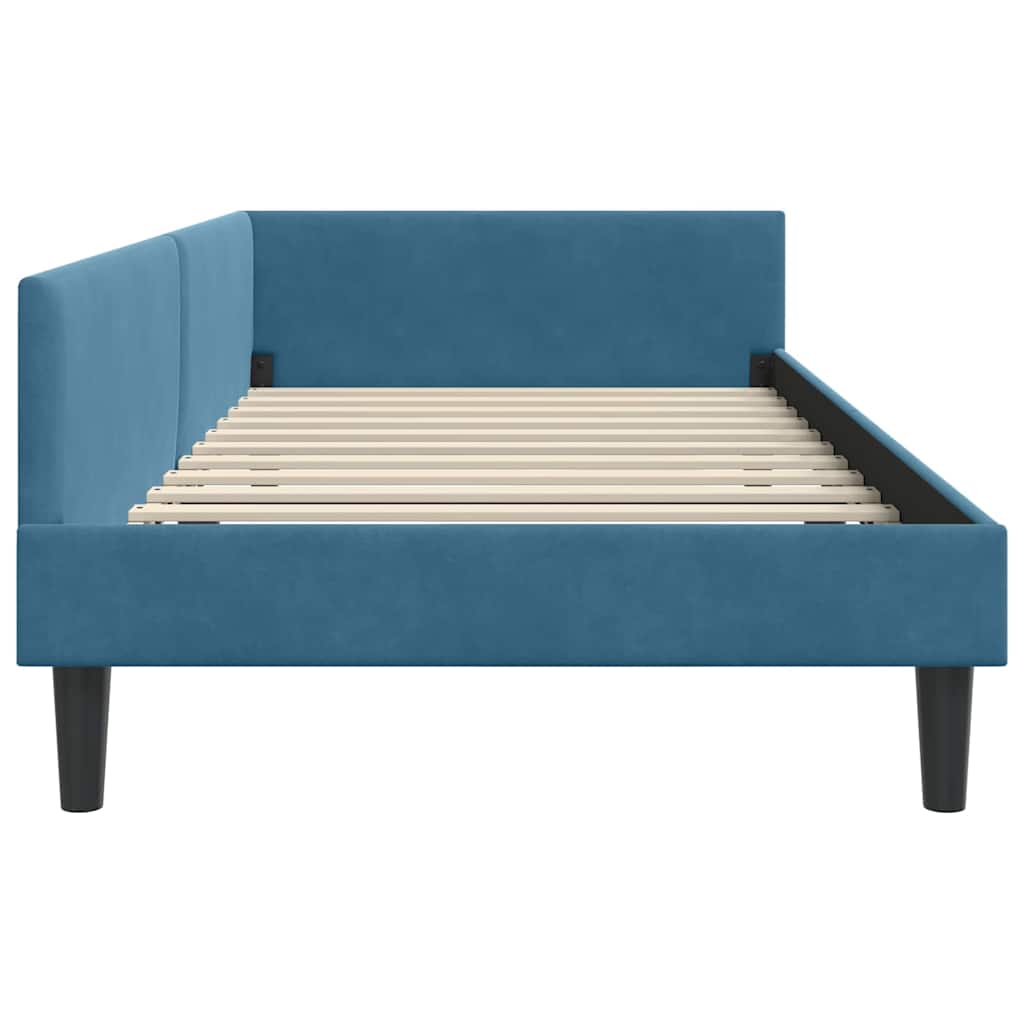 Kutni okvir kreveta s uzglavljem Plava 100 cm x 200 cm Baršun