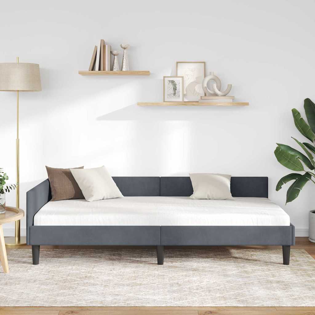Kutni okvir kreveta Tamno siva 100 cm x 200 cm Baršun