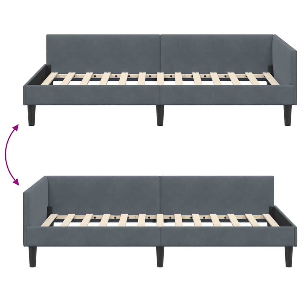 Kutni okvir kreveta Tamno siva 100 cm x 200 cm Baršun