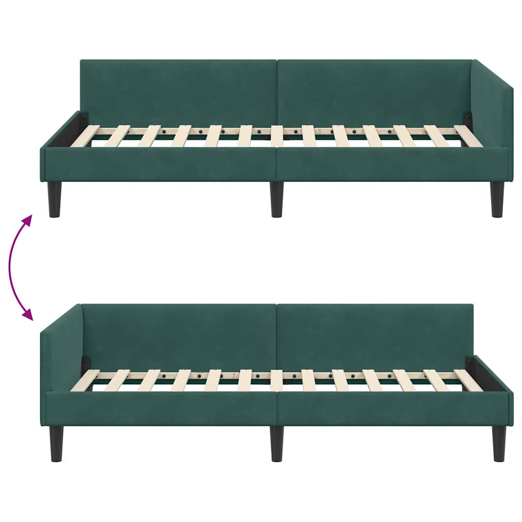 Kutni okvir kreveta Tamnozelena 100 cm x 200 cm Baršun